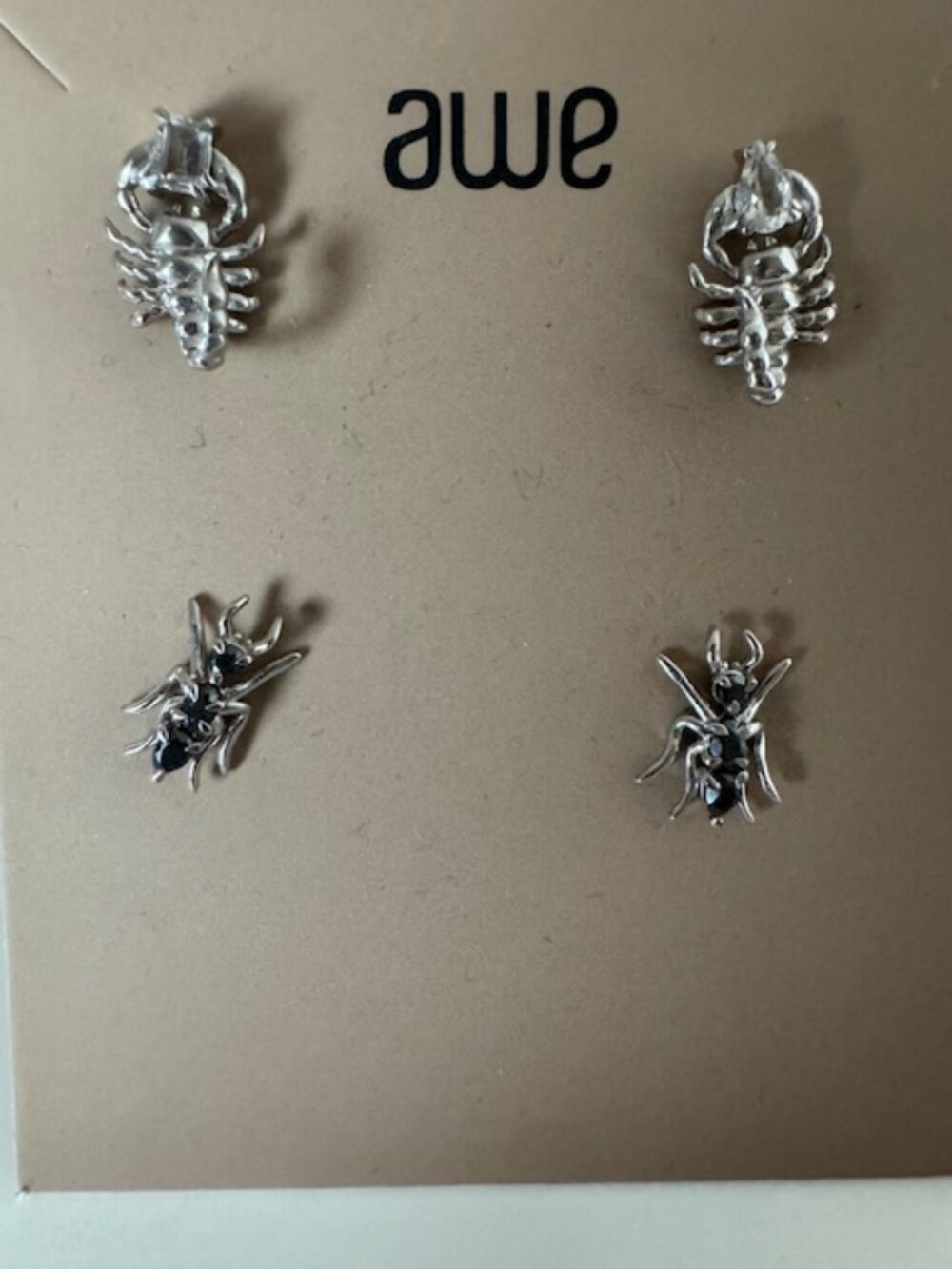 AWE Inspired Hematite Ant Studs and Gemstone Scorpion Studs Pair